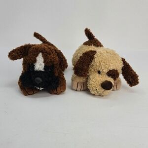 Hugfun Plush Puppy Dog Set 2 Brown Tan Spotted Stuffed Animal 9 Inch Good
